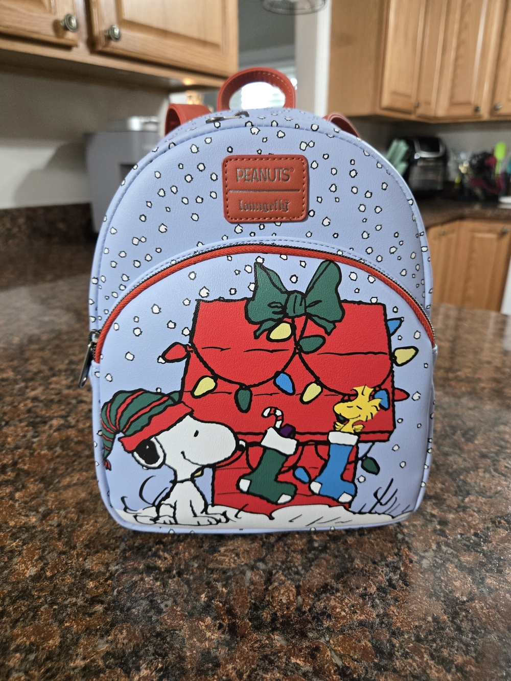 Loungefly Light Blue & Red Peanuts Snoopy Holiday Mini Backpack